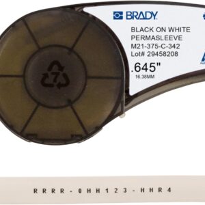 Brady PermaSleeve mangas termorretráctiles para marcar cables de poliolefina (M21-187-C-342) - Mangas negras sobre blancas - Compatible con impresoras BMP21-PLUS, IDPAL y LABPAL - 7 pies de largo, 0.645 pulgadas de ancho