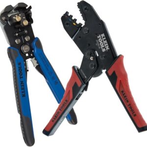 Klein Tools 80013 Kit de herramientas de cableado con pelacables automático y crimpadora de trinquete, gran kit de herramientas eléctricas, 2 piezas