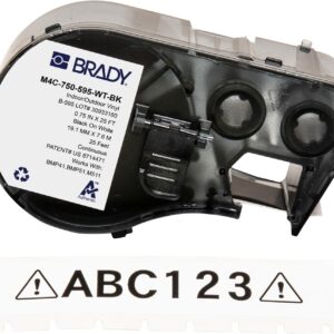 Brady Authentic (M4C-750-595-WT-BK) Etiquetas de Vinilo para Todo Tipo de Clima, 0.75 Pulgadas de Ancho x 25 pies, Negro sobre Blanco. para Uso con impresoras de Etiquetas BMP41, BMP51, M410, M510 y