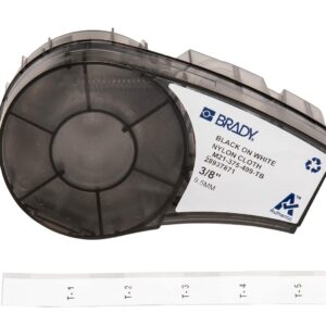 Brady M21-375-499-TB 16' Length, 0.375" Width, B-499 Nylon Cloth, Black On White Color, BMP 21 Mobile Printer, ID PAL And LABPAL Printer Label