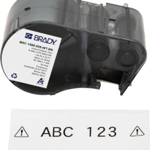 Brady Authentic (M5C-1500-595-WT-BK) Etiquetas de vinilo para todo tipo de clima, 1.5 pulgadas de ancho x 25 pies, negro sobre blanco. Para uso con impresoras de etiquetas BMP51, M510 y M511.