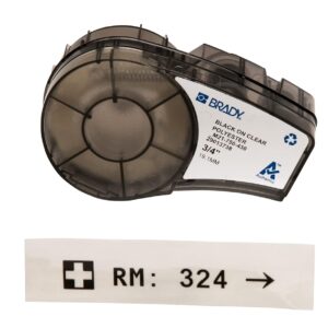 Brady M21-750-430 Etiqueta para las Impresoras Bmp21, Id Pal y Labpal, Poliéster Transparente B-430, 21' Longitud 0.75" Ancho, color negro/transparente