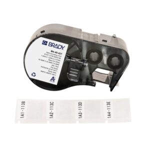 Brady Authentic (M4-49-427) Etiquetas de vinilo autolaminadas alrededor de 1 alto x 1 ancho negro sobre blanco, transparente, 260 etiquetas
