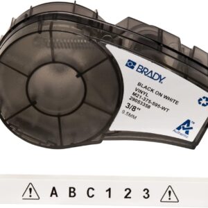 Brady Cinta adhesiva de vinilo de alta adherencia (M71C-2000-595-WT) – Negro sobre blanco – Compatible con impresoras de etiquetas BMP21-PLUS, IDPAL y LabPAL – 21 pies de largo, 0.375 pulgadas de ancho