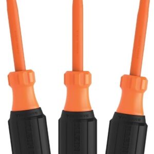 Klein Tools 85073INS Juego de destornilladores aislados, fabricado en Estados Unidos, cuenta con Phillips de 1000 V, puntas ranuradas y cuadradas, asas de agarre de cojín, 3 piezas