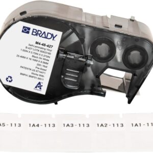 Brady Authentic (M4-48-427) Etiquetas de vinilo autolaminadas alrededor de 1 pulgada de alto x 0.75 pulgadas de ancho, negro sobre blanco, transparente, 200 etiquetas. Para uso con impresoras de