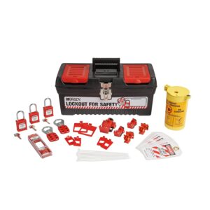 Brady Kit de Bloqueo Eléctrico LOTO - Hasps, Candados Multipolo, Etiquetas, Cable y Candados de Seguridad Roja