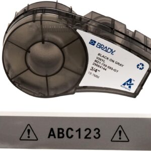 Brady M21-750-595-GY Cartridge, B595 Vinyl Indoor/Outdoor Material, 0.75" W x 21' L, Black on Gray