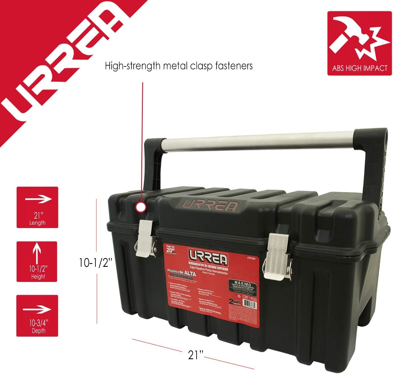 Urrea CPU20A Caja portaherramientas plástica con broches metálicos y charola 21" x 11" x 10" 9 Urrea CPU20A Caja portaherramientas plástica con broches metálicos y charola 21" x 11" x 10" – Vista 9
