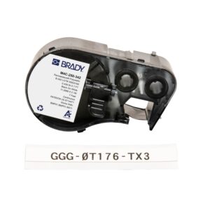 Brady Authentic (M4C-250-342) PermaSleeve® Etiquetas termorretráctiles de poliolefina 0.25 pulgadas Rollo negro sobre blanco, 7 pies