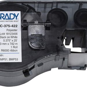 Brady MC-375-422 Polyester B-422 Black on White Label Maker Cartridge, 25' Width x 3/8" Height, For BMP51/BMP53 Printers
