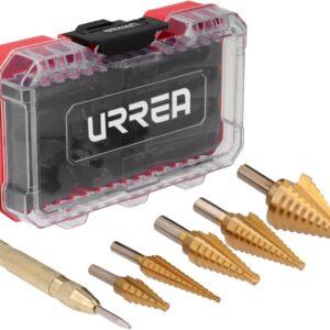 Urrea JIM8 Juego de brocas escalonadas y punzón central automático, 6 piezas