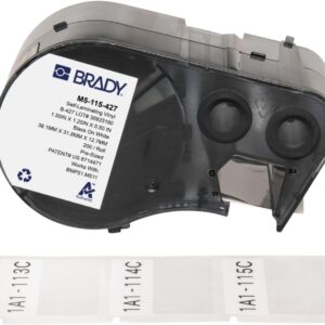 Brady Authentic (M5-115-427) Etiquetas de vinilo autolaminadas alrededor de 1.25 pulgadas de alto x 1.5 pulgadas de ancho, negro sobre blanco, transparente, 200 etiquetas