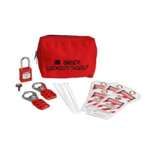 BRADY 153668 - Kit de etiquetas de bloqueo eléctrico con cerrojos, etiquetas de loto, 1 candado de seguridad rojo