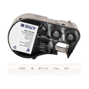 Brady Authentic (M4C-125-342) PermaSleeve® Etiquetas termorretráctiles de poliolefina 0.1 pulgadas negro sobre blanco, rollo de 7 pies