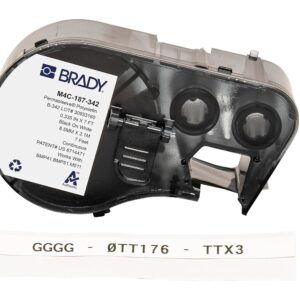 Brady Authentic (M4C-187-342) PermaSleeve® Etiquetas termorretráctiles de poliolefina 0.1 pulgadas negro sobre blanco, rollo de 7 pies