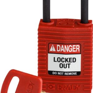 Brady SafeKey Candado de bloqueo de nailon rojo de 1 pulgada de plástico con llave Shkl diferente