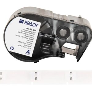 Brady Authentic (M4-89-427) Etiquetas de vinilo autolaminadas alrededor de 1.5 pulgadas de alto x 0.5 pulgadas de ancho, negro sobre blanco, transparente, 180 etiquetas