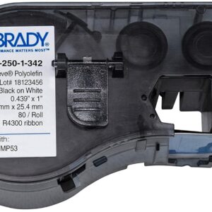 Brady M-250-1-342 Polyolefin B-342 Black on White Label Maker Cartridge, 7/16" Width x 1-1/64" Height, For BMP51/BMP53 Printers