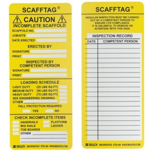 Brady SCAF-STSI594 7-5/8" Height, 3-1/4" Width, Polyester, Yellow Color Scafftag Caution Inserts (Pack Of 100)