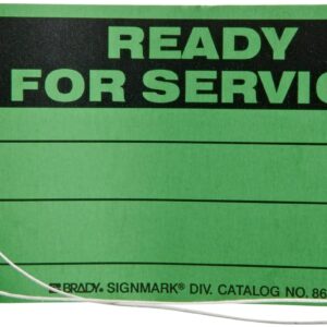 Brady 86745 5-3/4" Height, 3" Width, B-853 Cardstock, Black On Green Color Production Status Tag, Legend "Ready For Service" (Pack Of 100)