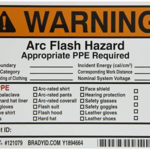 Brady 121079 Vinyl Write-On Arc Flash Labels (Warning) , Black/Orange On White, 4" Height x 6" Width, Legend "Warning Arc Flash & Shock Hazard Appropriate Ppe Required Flash Protection Boundary____..., Etc." (5 Labels per Package)