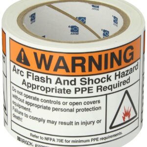 Brady 102307 3.5" Height, 5" Width, B-302 High Performance Polyester, Black And Orange On White Color Arc Flash And Shock Label (100 Per Roll)