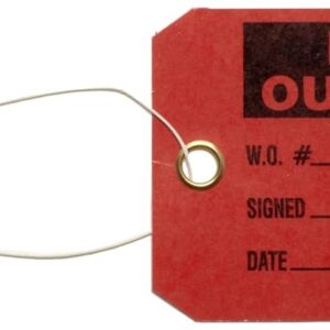 Brady 86756 5-3/4" Height, 3" Width, B-853 Cardstock, Black On Red Color Production Status Tag, Legend "Equipment Out Of Service, W.S.Number/Signed/Date" (Pack Of 100)