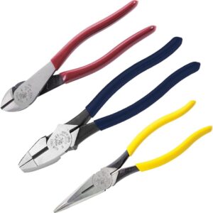 Klein Tools 80020 Juego de herramientas con alicates de lineman, cortadores diagonales y alicates de punta larga, con cuchillos endurecidos por inducción, 3 piezas