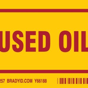 Brady 60257, Container Label, 3" Height x 7" Width, Red on Yellow, Legend "Used Oil" (25 per Package)