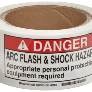 Brady 101518 2" Height, 4" Width, B-302 High Performance Polyester, Black And Red On White Color Arc Flash And Shock Label (100 Per Roll)