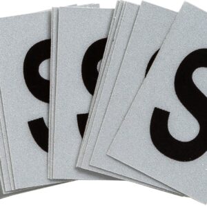 Brady 5900-S, Bradylite Reflective Numbers & Letters, 1 1/2" Height x 1, Black on Silver, Legend "S" (25 per Package)