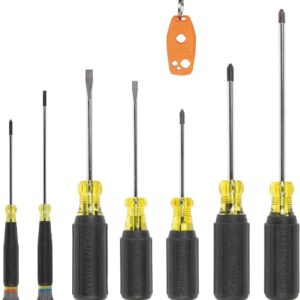 Klein Tools 85808 Juego de destornilladores de 8 piezas, fabricado en Estados Unidos, puntas mecanizadas de precisión, (4) Phillips, (3) ranurados, imnetizador/desmagnetización