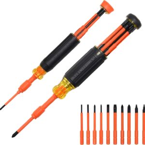 Klein Tools 32310INS - Juego de destornilladores de precisión con múltiples puntas y múltiples puntas aisladas, 10 en 2, collar de bloqueo automático, clasificación de 1000 V, almacenamiento de brocas