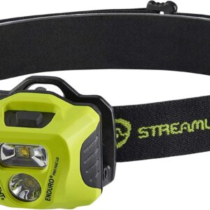 Streamlight 61424 Enduro Pro HAZ-LO 200-Lúmenes LED Linterna Frontal Multiuso 3M Dual Lock con Baterías Alcalinas AAA, Correa para Casco y Cabeza, Amarilla