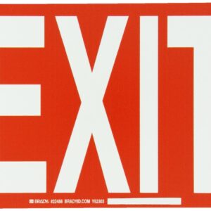 Brady 22488 10" Width x 7" Height B-401 Plastic, Red on White Exit and Directional Sign, Legend "Exit"
