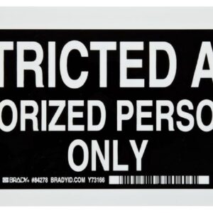 Brady 84278 14" Width x 5" Height B-302 Polyester, White on Black Admittance Sign, Legend "Restricted Area Authorized Personnel only"