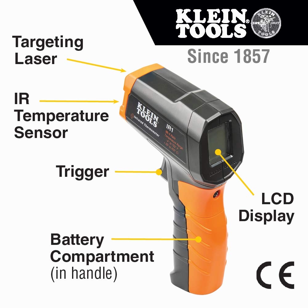 Klein Tools IR1 Termómetro infrarrojo, pistola láser digital es termómetro sin contacto con un rango de temperatura de -4 a 752 grados Fahrenheit 4 Klein Tools IR1 Termómetro infrarrojo, pistola láser digital es termómetro sin contacto con un rango de temperatura de -4 a 752 grados Fahrenheit – Vista 4