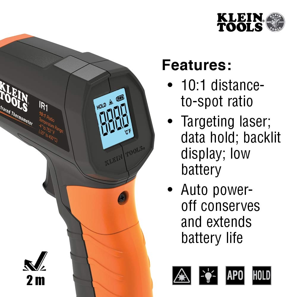 Klein Tools IR1 Termómetro infrarrojo, pistola láser digital es termómetro sin contacto con un rango de temperatura de -4 a 752 grados Fahrenheit 5 Klein Tools IR1 Termómetro infrarrojo, pistola láser digital es termómetro sin contacto con un rango de temperatura de -4 a 752 grados Fahrenheit – Vista 5