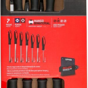 Urrea 9101GC Juego de destornilladores con mango bimaterial de golpe, combinados, 7 piezas en estuche