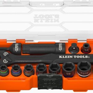 Klein Tools 65400 KNECT - Juego de llaves de paso a través de 15 piezas, juego de llaves de impacto SAE con funda MODbox, enchufes, brocas, accesorios y adaptador de unidad de 3/8 pulgadas