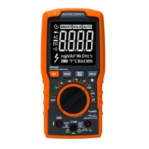 Klein Tools MM460S Multímetro digital, TRMS de rango automático de 600 V CA/CC, probador de voltaje, visualización retroiluminada con operación manos libres