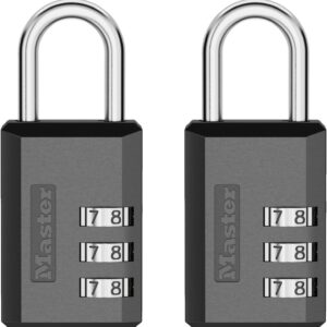 Master Lock Candado de Combinación Negro, Cerradura de Casillero de Gimnasio Interior con Código Personalizable de 3 Dígitos para Equipaje, Mochilas, Gabinetes, Paquete de 2, 647EC2