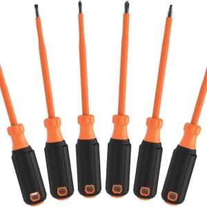 Klein Tools 85076INS Juego de destornilladores aislados con destornillador de 1000 V, (3) Phillips y (2) puntas ranuradas y cuadradas, 6 piezas