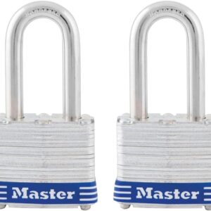 Master Lock 3TLF - Candado de acero laminado con llave, paquete de 2 unidades, color plateado