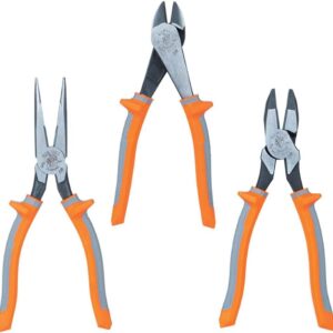 Klein Tools 9420R - Juego de herramientas de alicates aislados de 1000 V, fabricado en Estados Unidos, con alicates de nariz larga, corte lateral y corte diagonal, 3 piezas