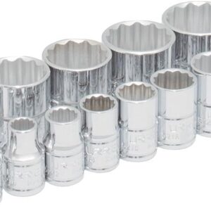 Urrea 52124 Juego de dados cuadro de 3/8", 12 puntas, en pulgadas en riel, 13 piezas