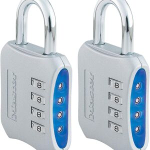 Master Lock - Cerradura de combinación reiniciable, cerradura para clóset de gimnasio y escuela, azul, paquete de 2, 653BLUE