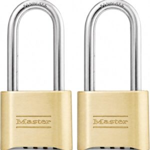 Master Lock Candado Combinado de Bloqueo Maestro, Interior y Exterior, Combinación de Cuatro Dígitos, Acabado de Latón, 2 Unidades, 175LHEC2