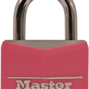 Master Lock Candado con llave de aluminio cubierto 146D, 1-9/16 pulgadas, rosa